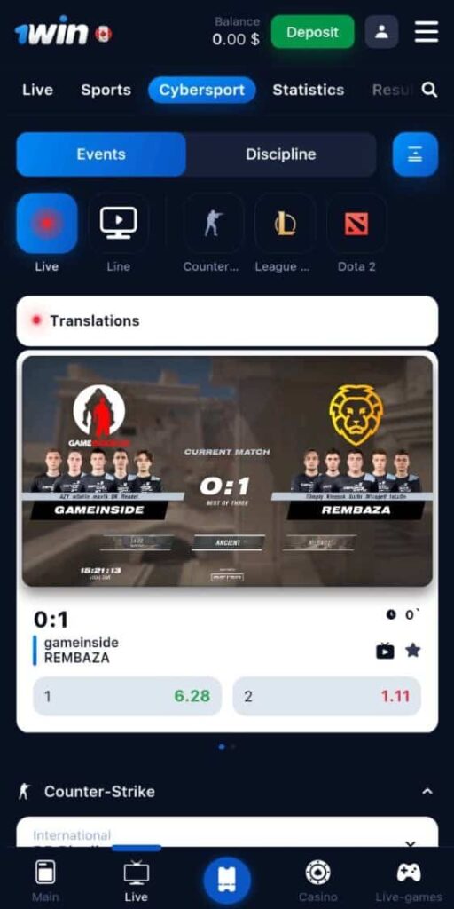 1win mobile betting